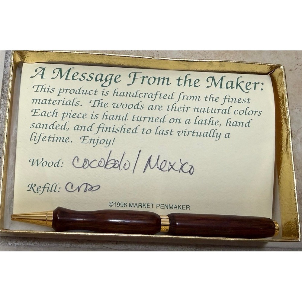 Handcrafted Cocobolo Wood Pen – 1996 Market Penmaker – Cross Refill